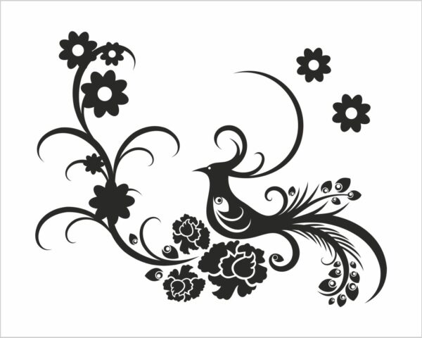 Adesivo da parete "ELEGANTE PAVONE TRA FIORI"