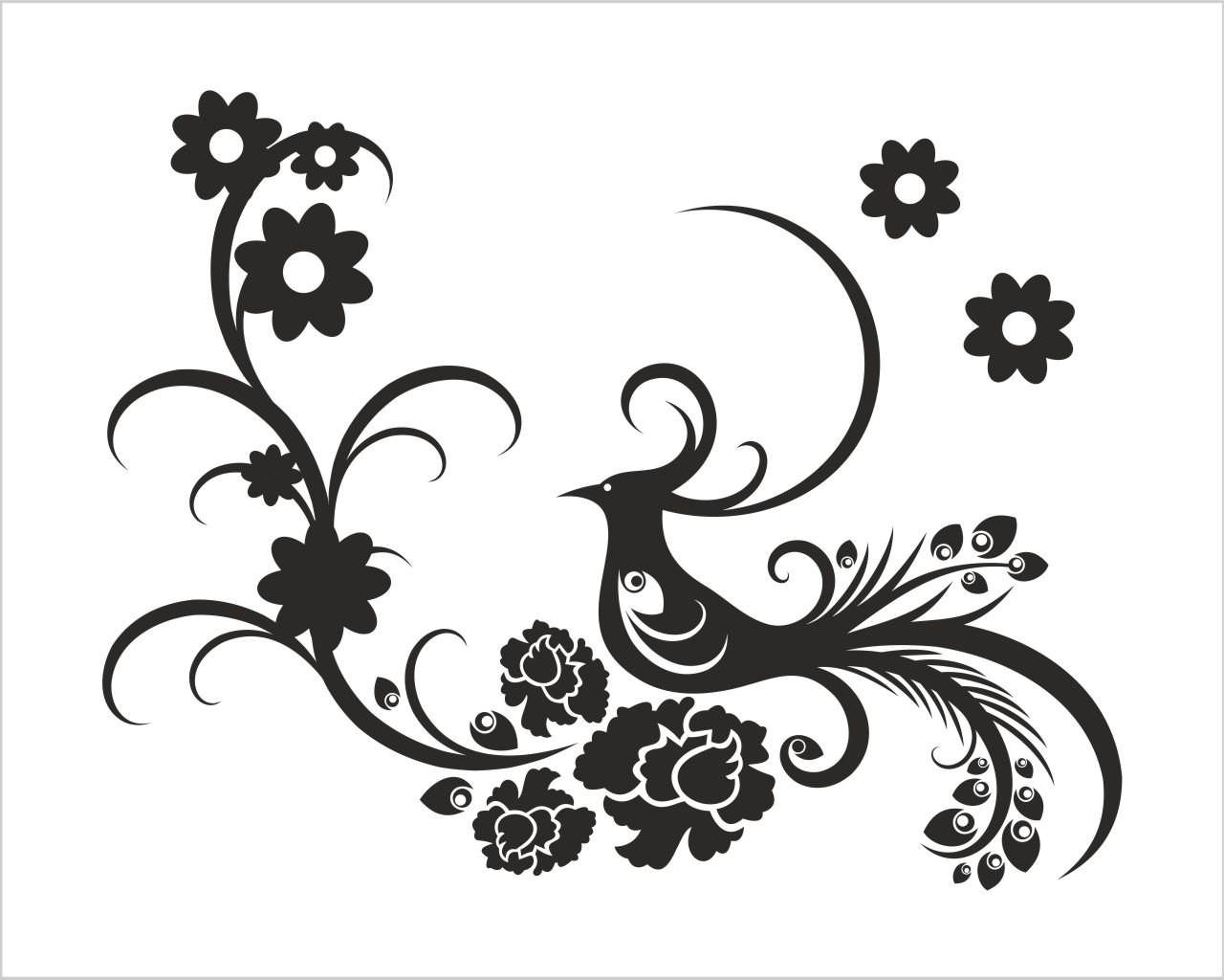 Adesivo da parete "ELEGANTE PAVONE TRA FIORI"