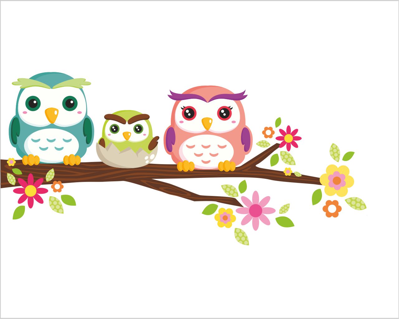 Adesivo da parete "FAMIGLIA DI GUFI" - Adesivo murale