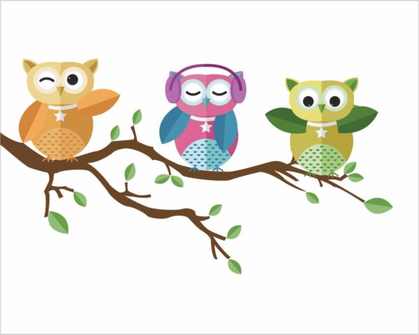 Adesivo da parete "TRE SIMPATICI GUFI" - Adesivo murale