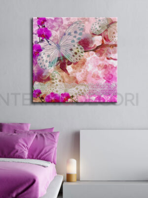 Quadro moderno arte "FARFALLE CON ORCHIDEE" - Stampa su tela