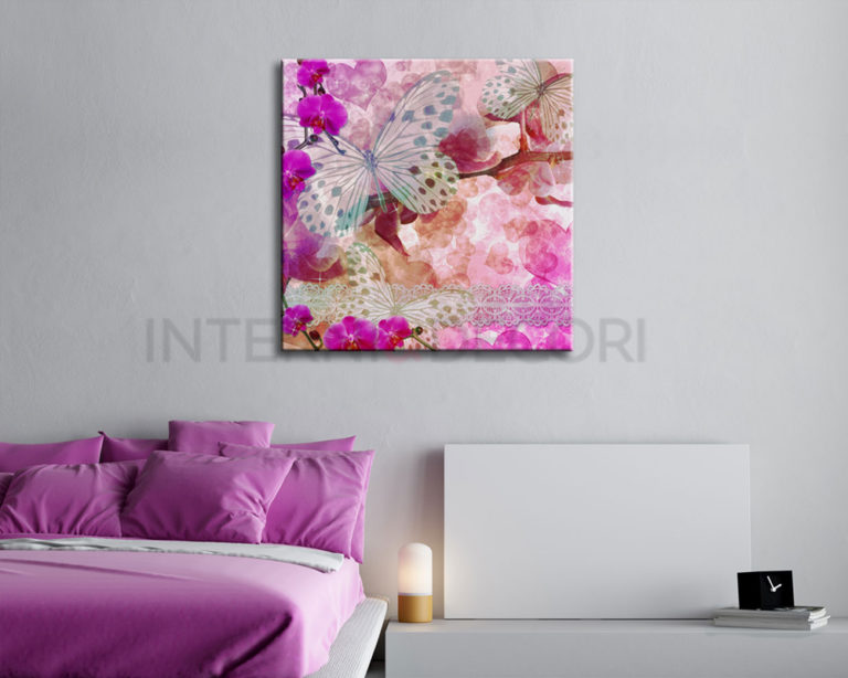 Quadro moderno arte "FARFALLE CON ORCHIDEE" - Stampa su tela