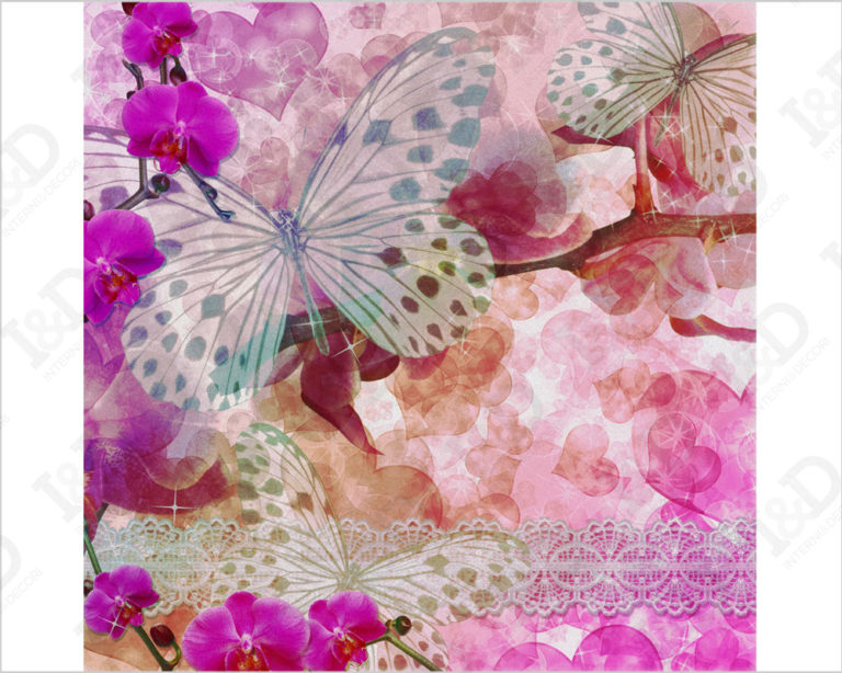 Quadro moderno arte "FARFALLE CON ORCHIDEE" - Stampa su tela