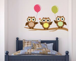 Adesivo da parete "GUFI CON PALLONCINI" - Adesivo murale