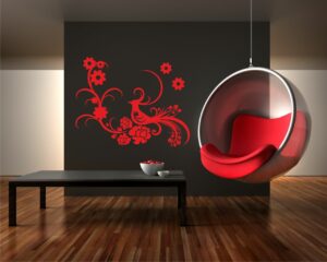 Adesivo da parete "ELEGANTE PAVONE TRA FIORI"