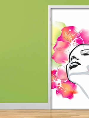 Decoro porta donna "VISO TRA I FIORI"
