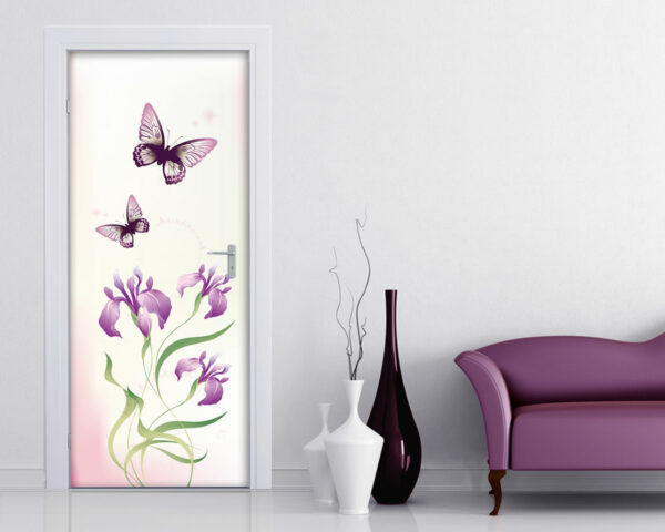 Decorazione per porte "FIORI ROSA E FARFALLE"