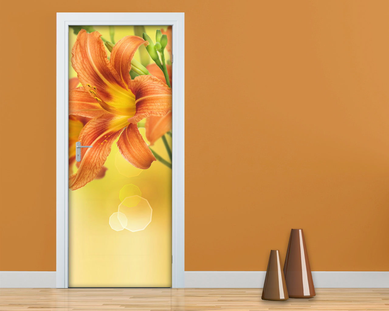 Decorazione adesiva porte “FIORI BIANCHI SU SFONDO VIOLA” - Interni &  Decori