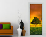 Decorazione porta paesaggio "TRAMONTO SUL PRATO"
