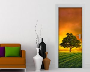 Adesivo per porte-tramonto sul prato