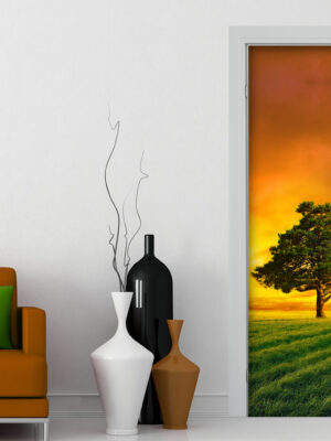 Decorazione porta paesaggio "TRAMONTO SUL PRATO"