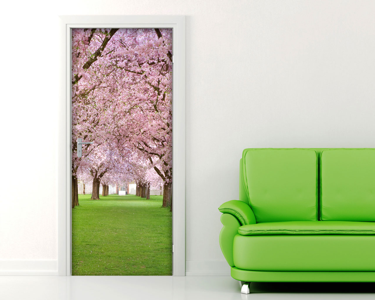 Decorazione porta paesaggio "VIALE TRA I CILIEGI"