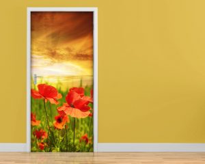 Adesivo per porte-tramonto sui papaveri