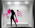 Adesivo per vetrine saldi "RAGAZZA FASHION E CERCHI" - Vetrofania