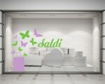Adesivo per vetrine "SALDI CON FARFALLE" - Vetrofania