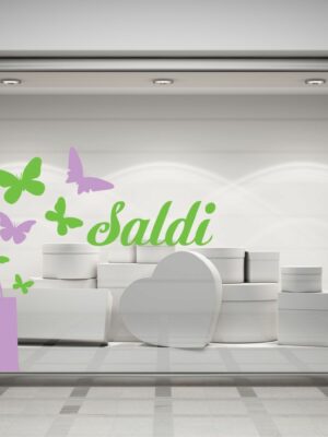 Adesivo per vetrine "SALDI CON FARFALLE" - Vetrofania
