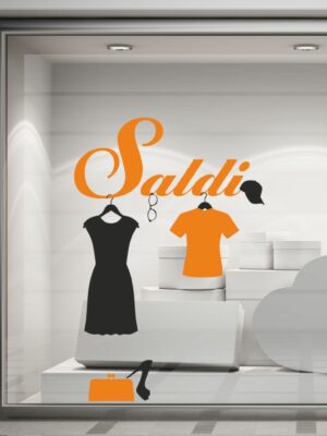 Adesivo per vetrine "SALDI CON VESTITI" - Vetrofania
