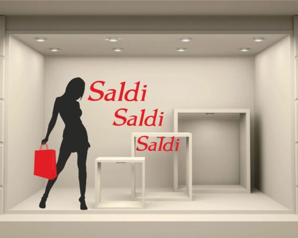 Adesivo per vetrine saldi "RAGAZZA FASHION" - Vetrofania