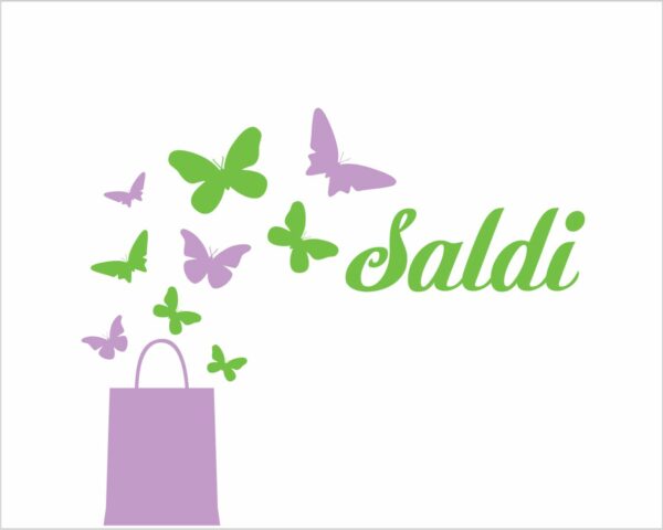 Adesivo per vetrine "SALDI CON FARFALLE" - Vetrofania