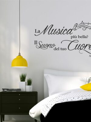 Adesivo da muro frase amore "LA MUSICA PIÙ BELLA? IL SUONO DEL TUO CUORE"