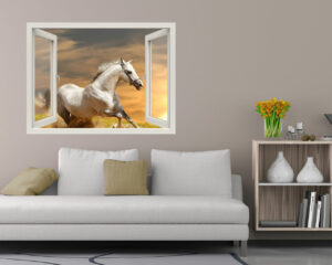 Adesivo murale finestra animali "CAVALLO SELVAGGIO" - Finestra illusione