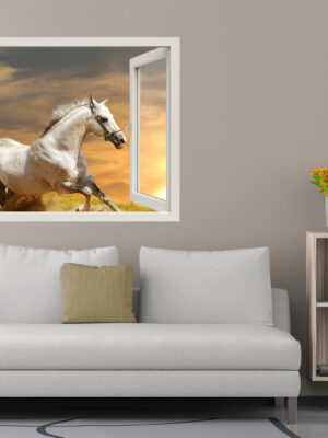 Adesivo murale finestra animali "CAVALLO SELVAGGIO" - Finestra illusione