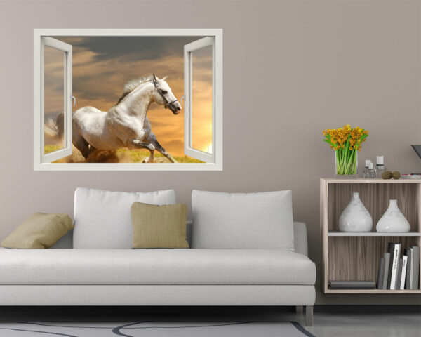 Adesivo murale finestra animali "CAVALLO SELVAGGIO" - Finestra illusione
