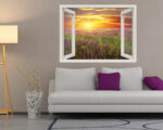 Adesivo murale finestra "TRAMONTO SUI FIORI" - Finestra illusione