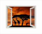 Adesivo murale finestra animali "VISTA SULLA SAVANA" - Finestra illusione