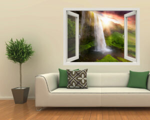 Adesivo murale finestra natura "CASCATA NEL VERDE" - Finestra illusione