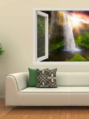 Adesivo murale finestra natura "CASCATA NEL VERDE" - Finestra illusione