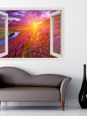 Adesivo murale finestra "PAESAGGIO VARIOPINTO" - Finestra illusione