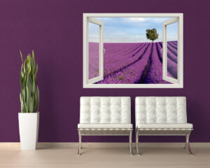 Adesivo murale finestra natura "CAMPO DI LAVANDA" - Finestra illusione