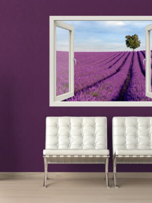 Adesivo murale finestra natura "CAMPO DI LAVANDA" - Finestra illusione