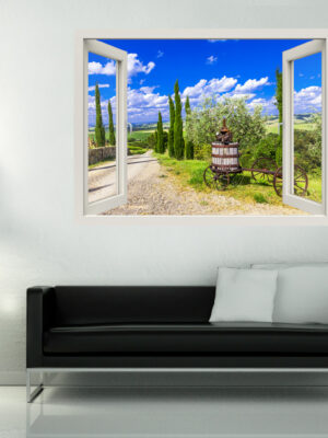 Adesivo murale finestra "VIALE DI CAMPAGNA" - Finestra illusione