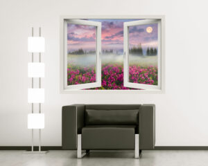 Adesivo murale finestra natura "ALBA SULLE AZALEE" - Finestra illusione