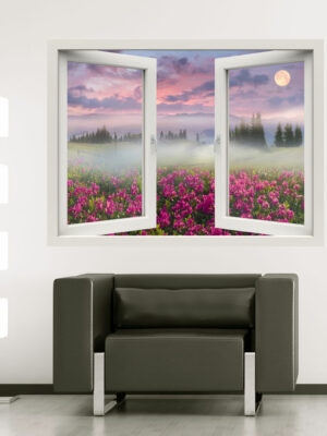 Adesivo murale finestra natura "ALBA SULLE AZALEE" - Finestra illusione