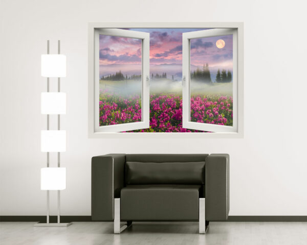 Adesivo murale finestra natura "ALBA SULLE AZALEE" - Finestra illusione