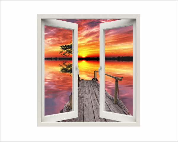 Adesivo murale finestra tramonto mare "SCORCIO SUL PONTILE" - Finestra illusione