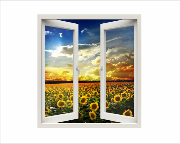 Adesivo murale finestra natura "AFFACCIARSI SUI GIRASOLI" - Finestra illusione
