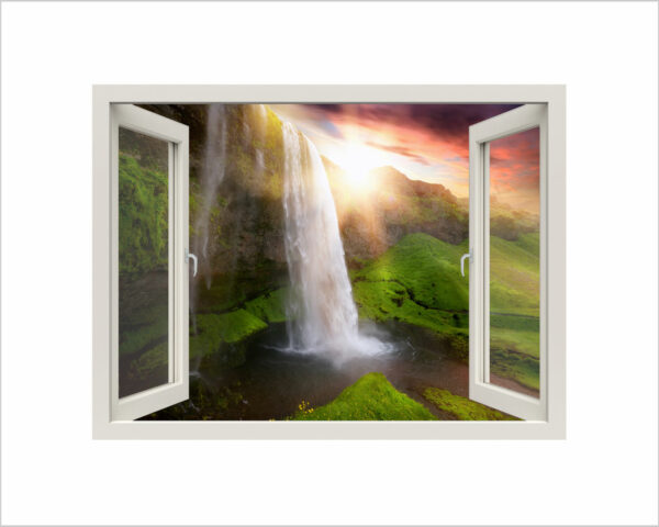 Adesivo murale finestra natura "CASCATA NEL VERDE" - Finestra illusione