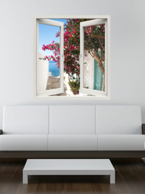 Adesivo murale finestra "TRA I VICOLI DI PAESE" - Finestra illusione