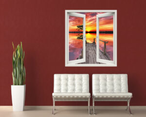 Adesivo murale finestra tramonto mare "SCORCIO SUL PONTILE" - Finestra illusione