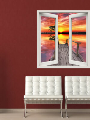 Adesivo murale finestra tramonto mare "SCORCIO SUL PONTILE" - Finestra illusione