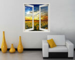 Adesivo murale finestra natura "AFFACCIARSI SUI GIRASOLI" - Finestra illusione