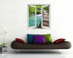 Adesivo murale finestra natura "SCORCIO SUL TORRENTE" - Finestra illusione