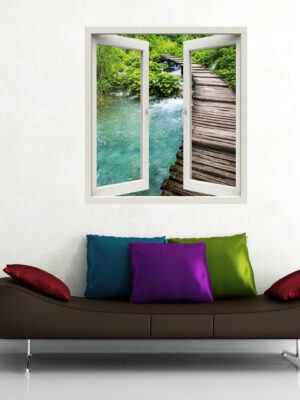 Adesivo murale finestra natura "SCORCIO SUL TORRENTE" - Finestra illusione