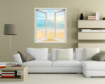 Adesivo murale finestra natura "SGUARDO SUL MARE ALL'ALBA" - Finestra illusione