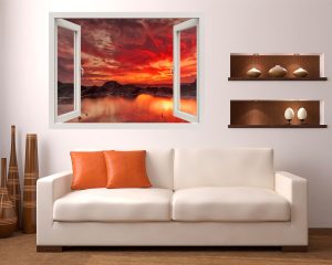 Finestra adesiva-crepuscolo sul lago