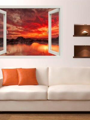Adesivo murale finestra natura "CREPUSCOLO SUL LAGO" - Finestra illusione